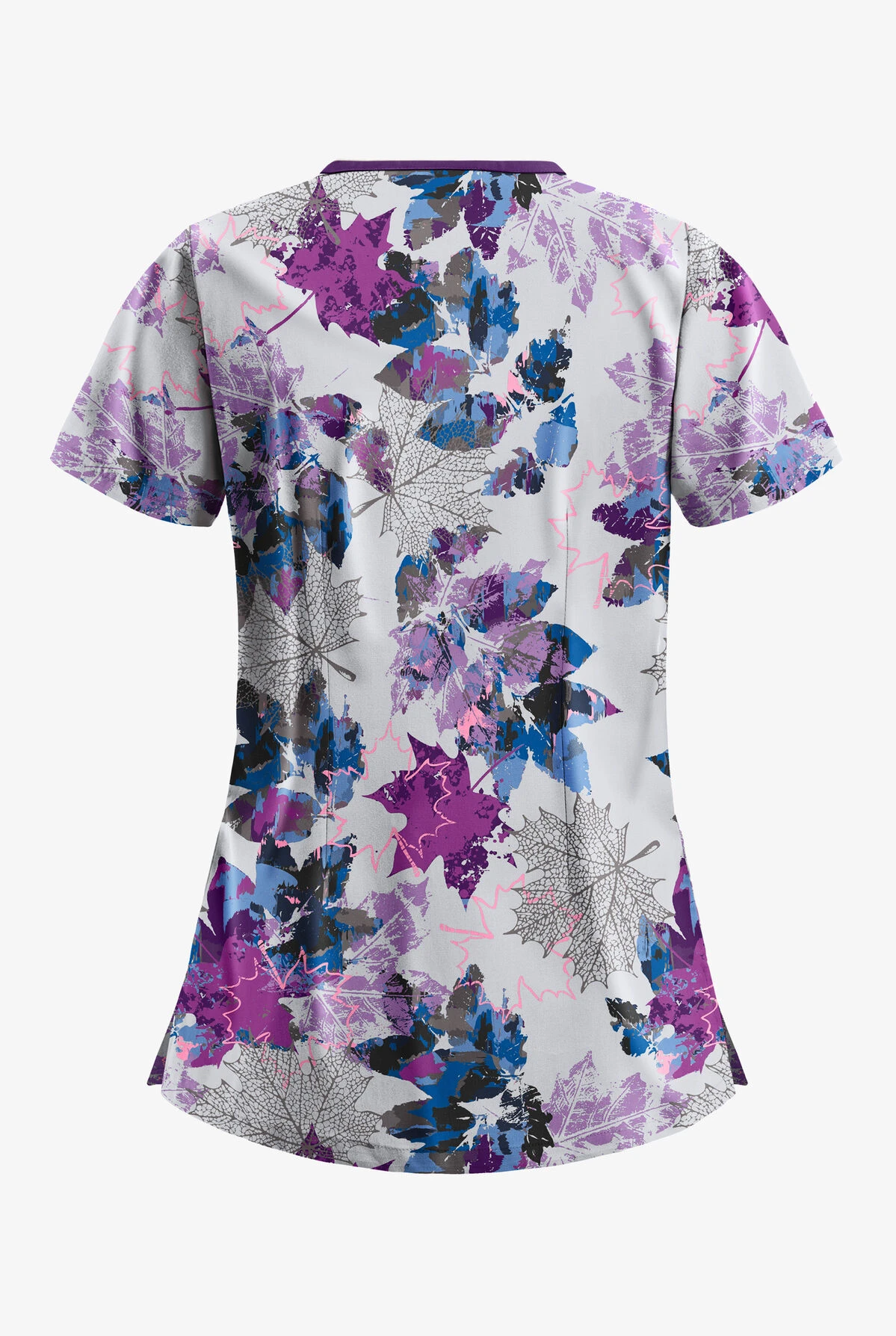 Butter-Soft Autumn Park Silver Women's 3-Pocket Criss Cross Print Scrub Top 4 Butter-Soft Autumn Park Silver Women's 3-Pocket Criss Cross Print Scrub Top - Image 2