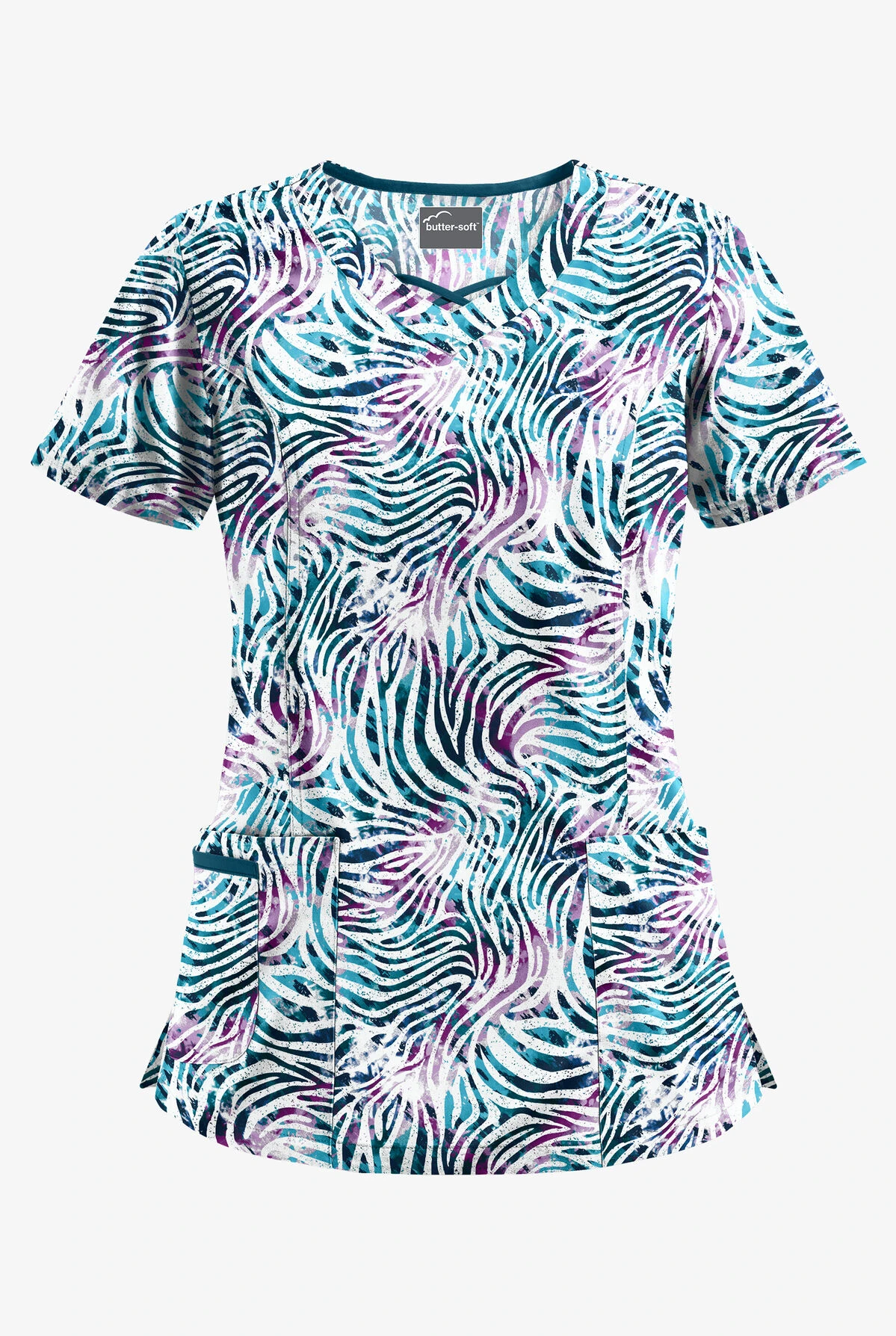 Butter-Soft Abstract Zebra Navy Women's 3-Pocket Criss Cross Print Scrub Top 3 Butter-Soft Abstract Zebra Navy Women's 3-Pocket Criss Cross Print Scrub Top