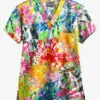 UA Butter-Soft Rainbow Tie-Dye White Printed Unisex 1-Pocket V-Neck Scrub Top -Fashion Clothing UA71RTD 1