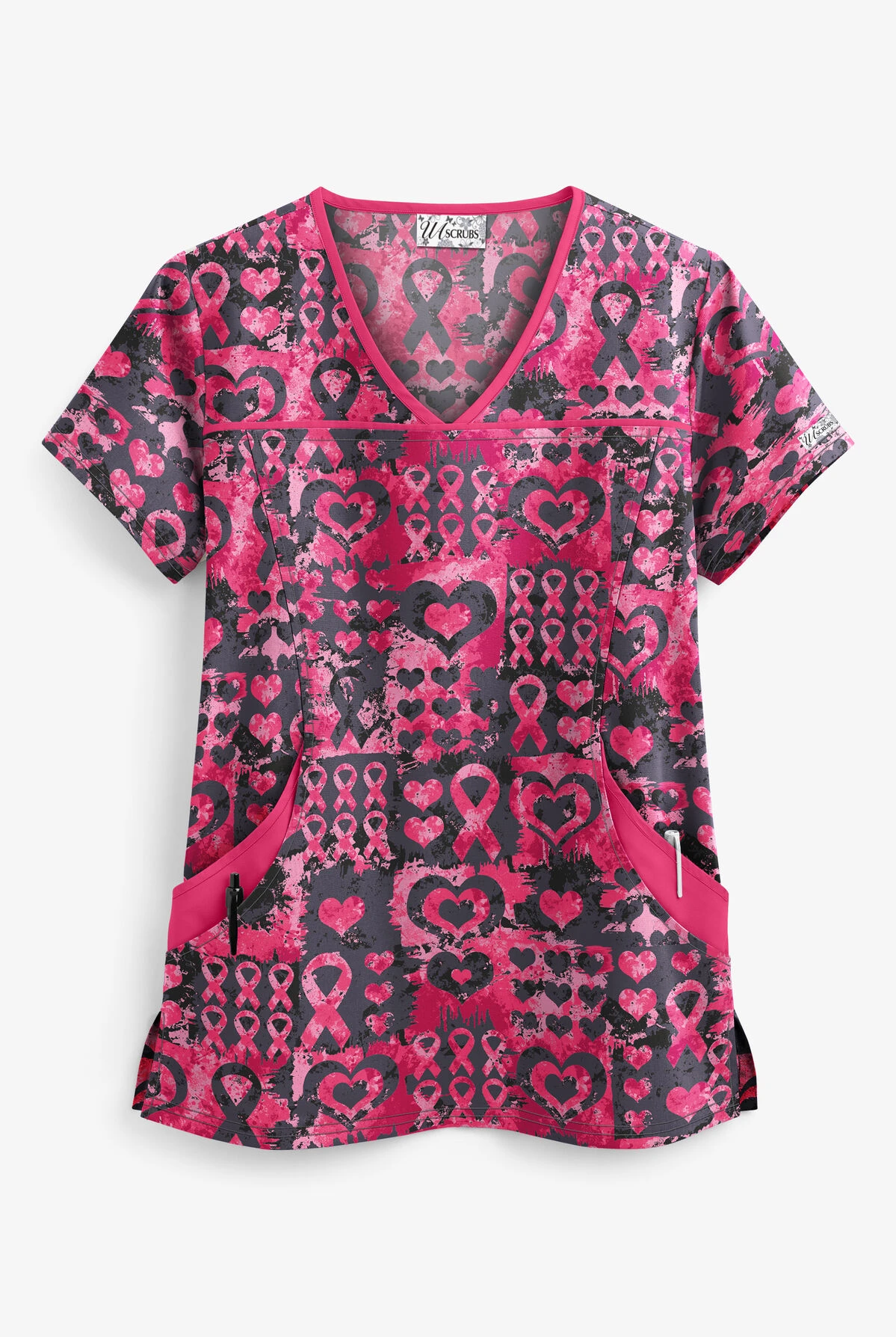UA Best Buy Scrubs Pink Ribbon Passion Granite Women's 4-Pocket Princess Seam Print Scrub Top 3 UA Best Buy Scrubs Pink Ribbon Passion Granite Women's 4-Pocket Princess Seam Print Scrub Top