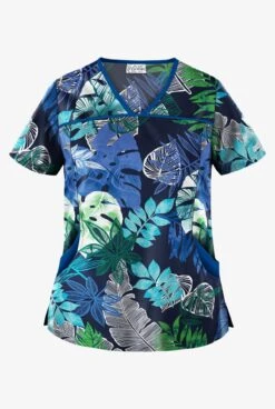 Fashion Clothing 41 UA Best Buy Scrubs Jungle Fronds Navy Women's 4-Pocket Princess Seam Print Scrub Top