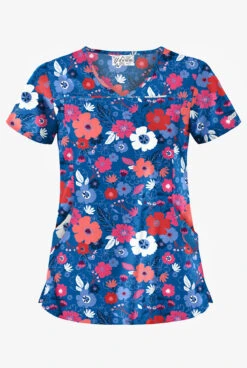 UA Palace Floral Royal Women's 4-Pocket Princess Seam Printed Scrub Top