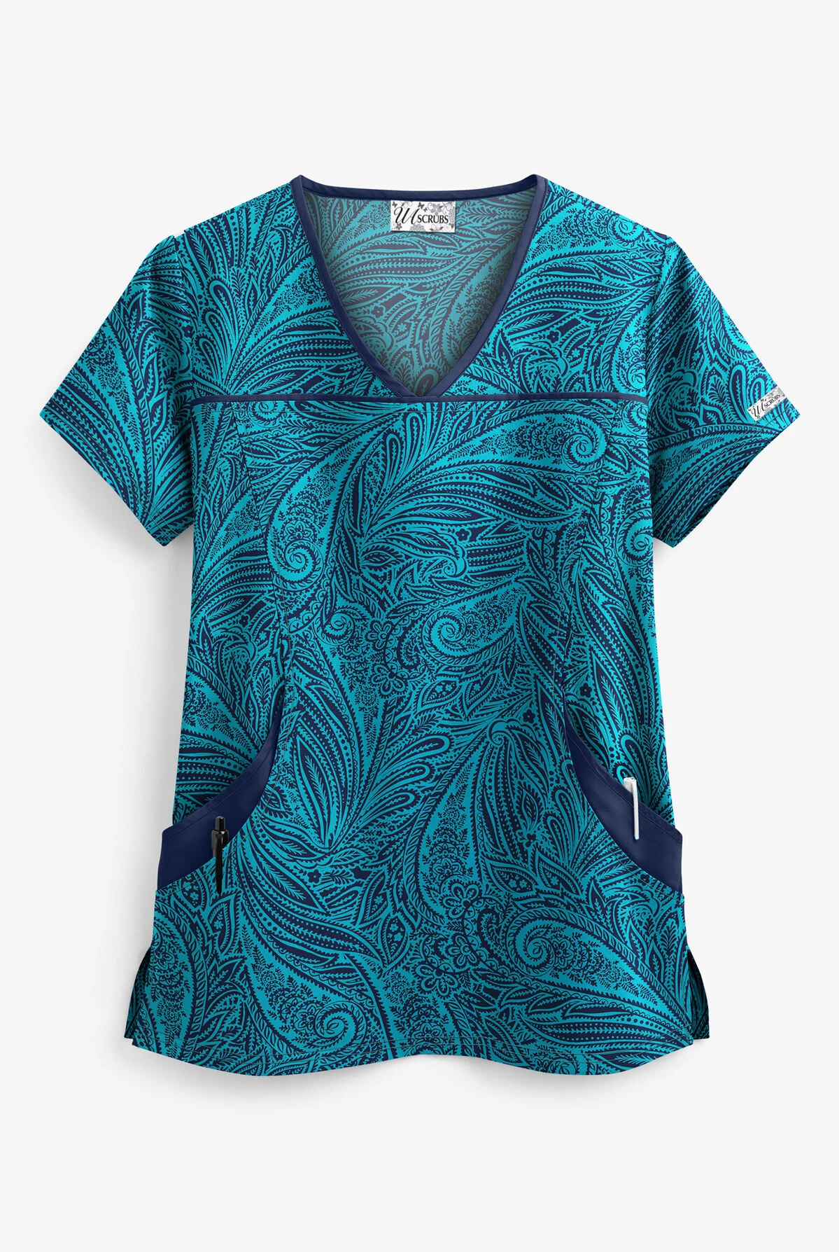 UA Paisley Delight Turquoise Women's 4-Pocket Princess Seam Print Scrub Top 3 UA Paisley Delight Turquoise Women's 4-Pocket Princess Seam Print Scrub Top