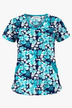 UA River Floral Navy Women's 4-Pocket Princess Seam Printed Scrub Top