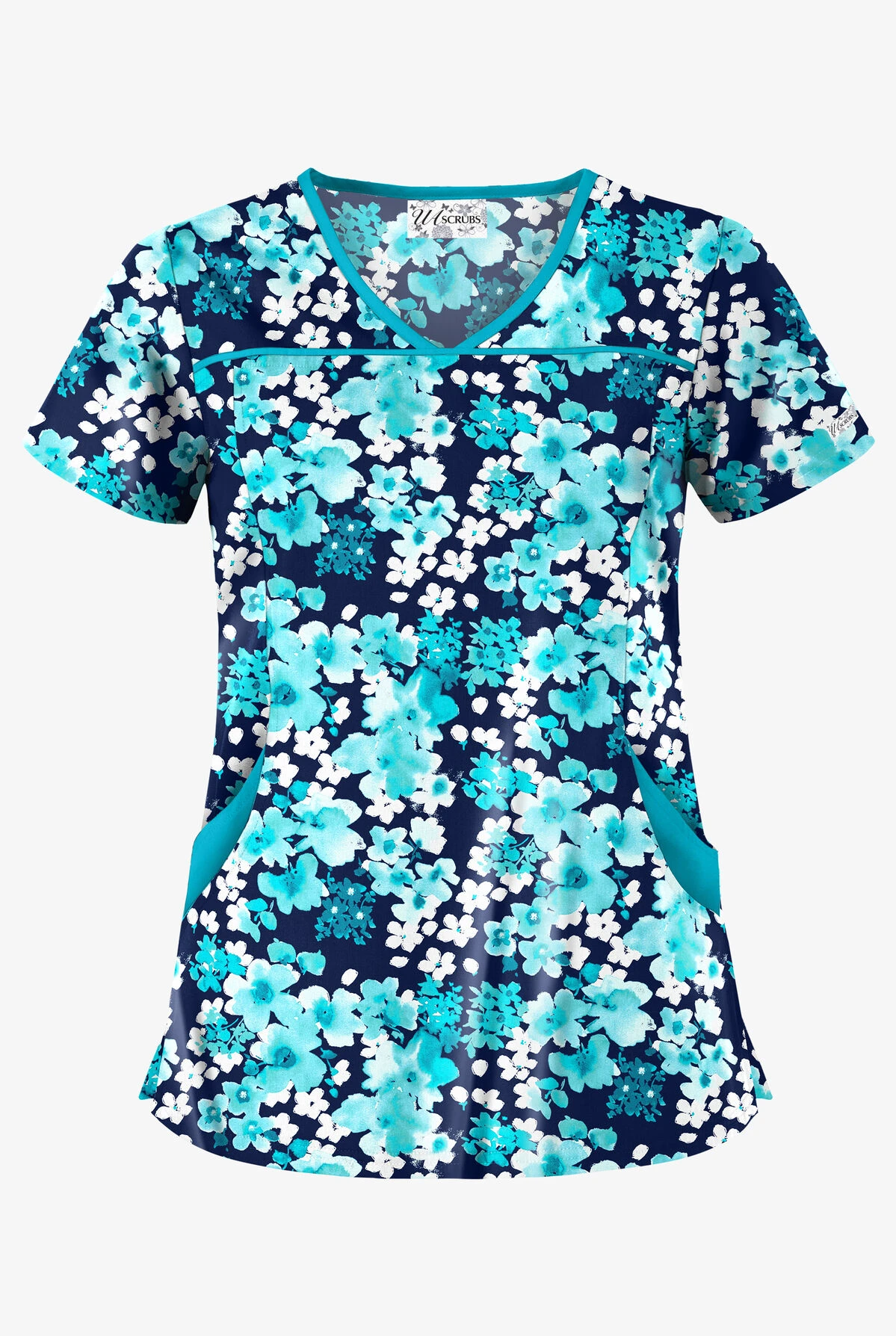 UA River Floral Navy Women's 4-Pocket Princess Seam Printed Scrub Top 3 UA River Floral Navy Women's 4-Pocket Princess Seam Printed Scrub Top