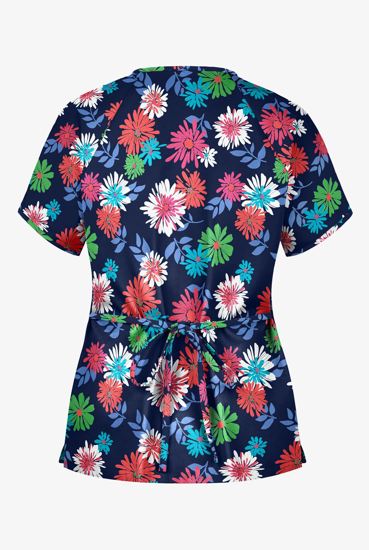 UA Floral Beauty Navy Women's 2-Pocket Mock Wrap Print Scrub Top 4 UA Floral Beauty Navy Women's 2-Pocket Mock Wrap Print Scrub Top - Image 2