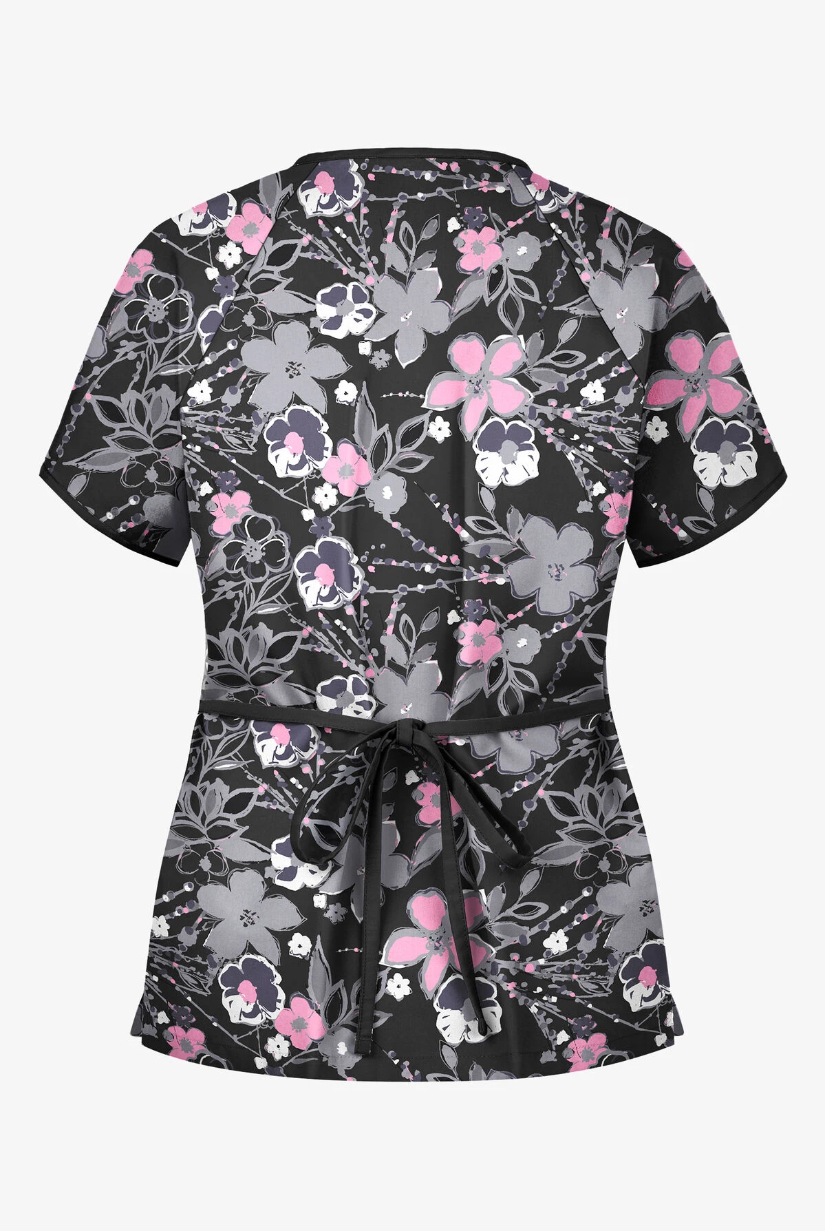 Butter-Soft London Floral Women's 2-Pocket Mock Wrap Printed Scrub Top 4 Butter-Soft London Floral Women's 2-Pocket Mock Wrap Printed Scrub Top - Image 2