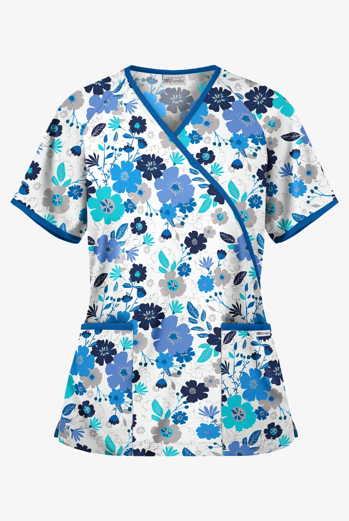 UA Palace Floral White Printed Women's 2-Pocket Mock Wrap Scrub Top 3 UA Palace Floral White Printed Women's 2-Pocket Mock Wrap Scrub Top