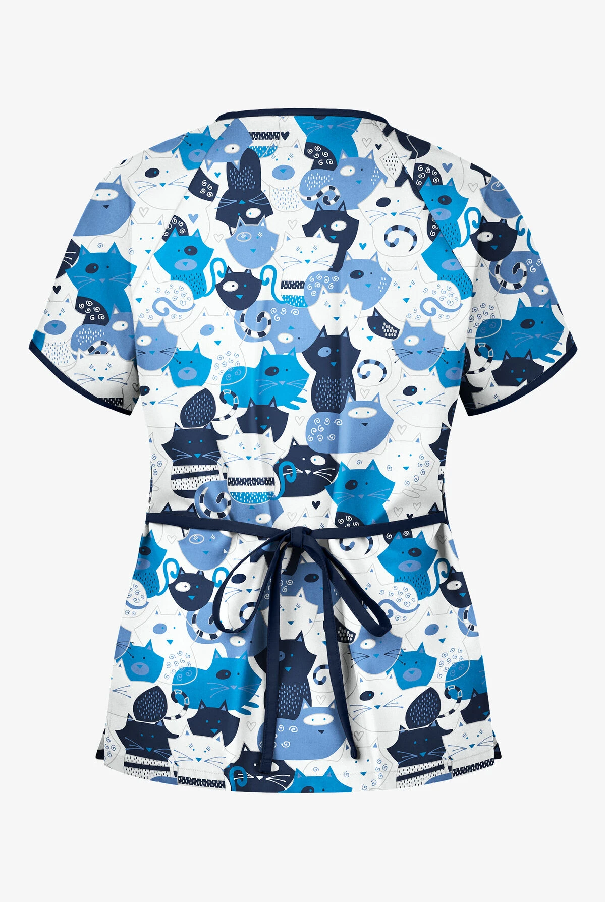 Butter-Soft Puzzle Cats Women's 2-Pocket Mock Wrap Printed Scrub Top 4 Butter-Soft Puzzle Cats Women's 2-Pocket Mock Wrap Printed Scrub Top - Image 2