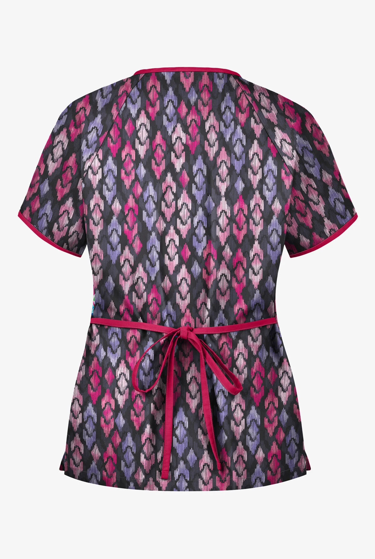 Butter-Soft Royal Ikat Women's 2-Pocket Mock Wrap Printed Scrub Top 4 Butter-Soft Royal Ikat Women's 2-Pocket Mock Wrap Printed Scrub Top - Image 2